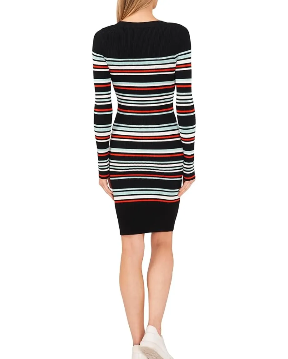 CeCe Striped Rib Long Sleeve Sweater Dress Rich Black Outlet