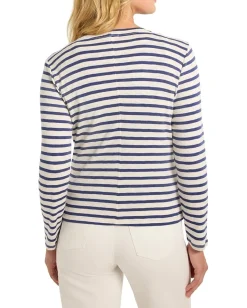 NIC+ZOE Striped Snap Front Cardigan Blue Multi Sale