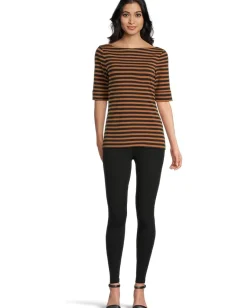 Women Lauren Ralph Lauren Striped Stretch Cotton Boatneck Tee