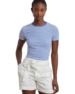 Women Lauren Ralph Lauren Striped Stretch Cotton Crewneck Tee