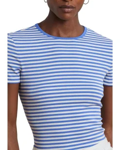Women Lauren Ralph Lauren Striped Stretch Cotton Crewneck Tee