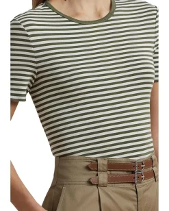 Women Lauren Ralph Lauren Striped Stretch Cotton Crewneck Tee
