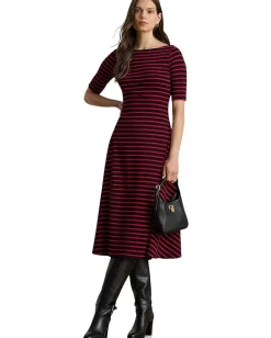 Women Lauren Ralph Lauren Striped Stretch Cotton Midi Dress