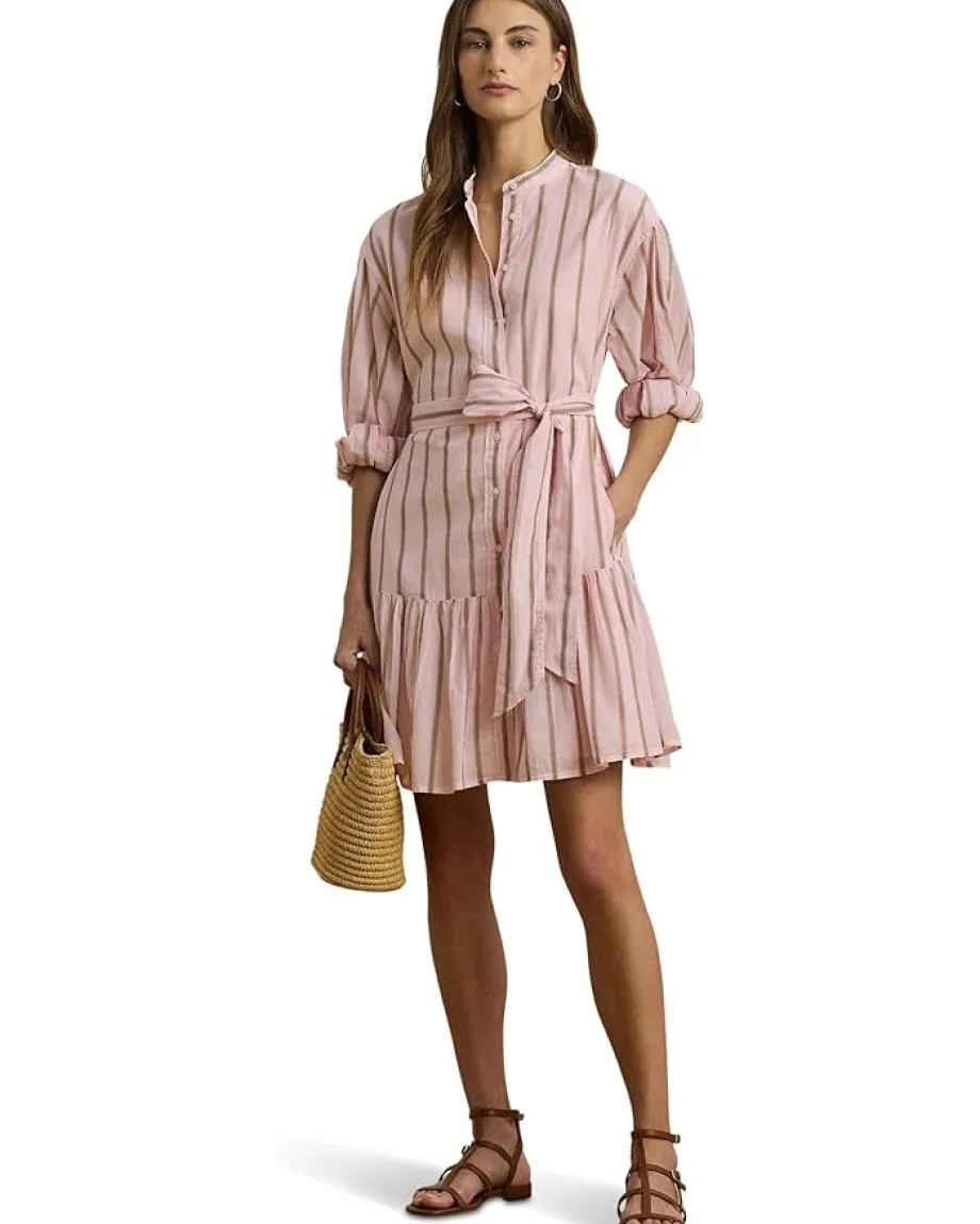 Lauren Ralph Lauren Striped Voile Blouson Sleeve Shirtdress Rose Blush Multi Best