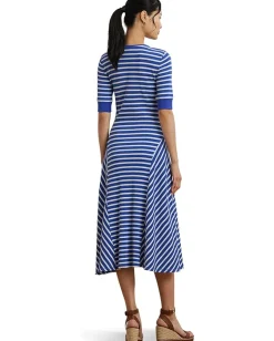 Women Lauren Ralph Lauren Striped Waffle-knit Cotton Henley Dress
