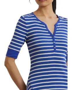 Women Lauren Ralph Lauren Striped Waffle-knit Cotton Henley Dress