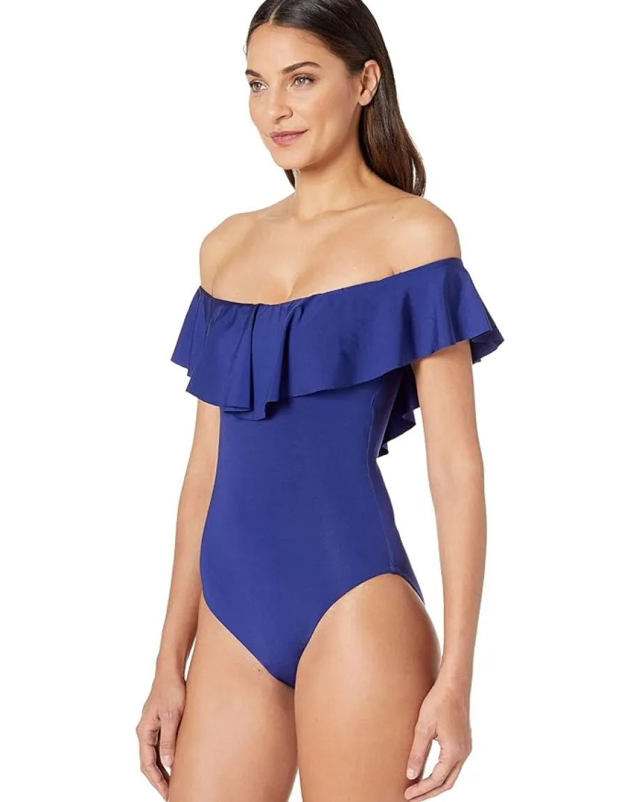 Trina Turk Studio Solid Off-the-Shoulder Bandeau One-Piece Ultramarine Clearance