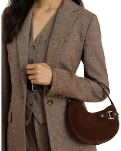 Lauren Ralph Lauren Suede Small Tasha Crossbody Bag Dark Hickory