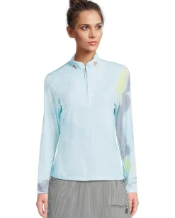 Women Jamie Sadock Sunsense Feathers Print Long Sleeve 1/4 Zip Sun Protection Top