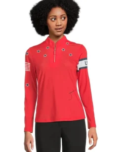 Jamie Sadock Sunsense Luminous Print Long Sleeve 1/4 Zip Sun Protection Top Adrenaline Red Online