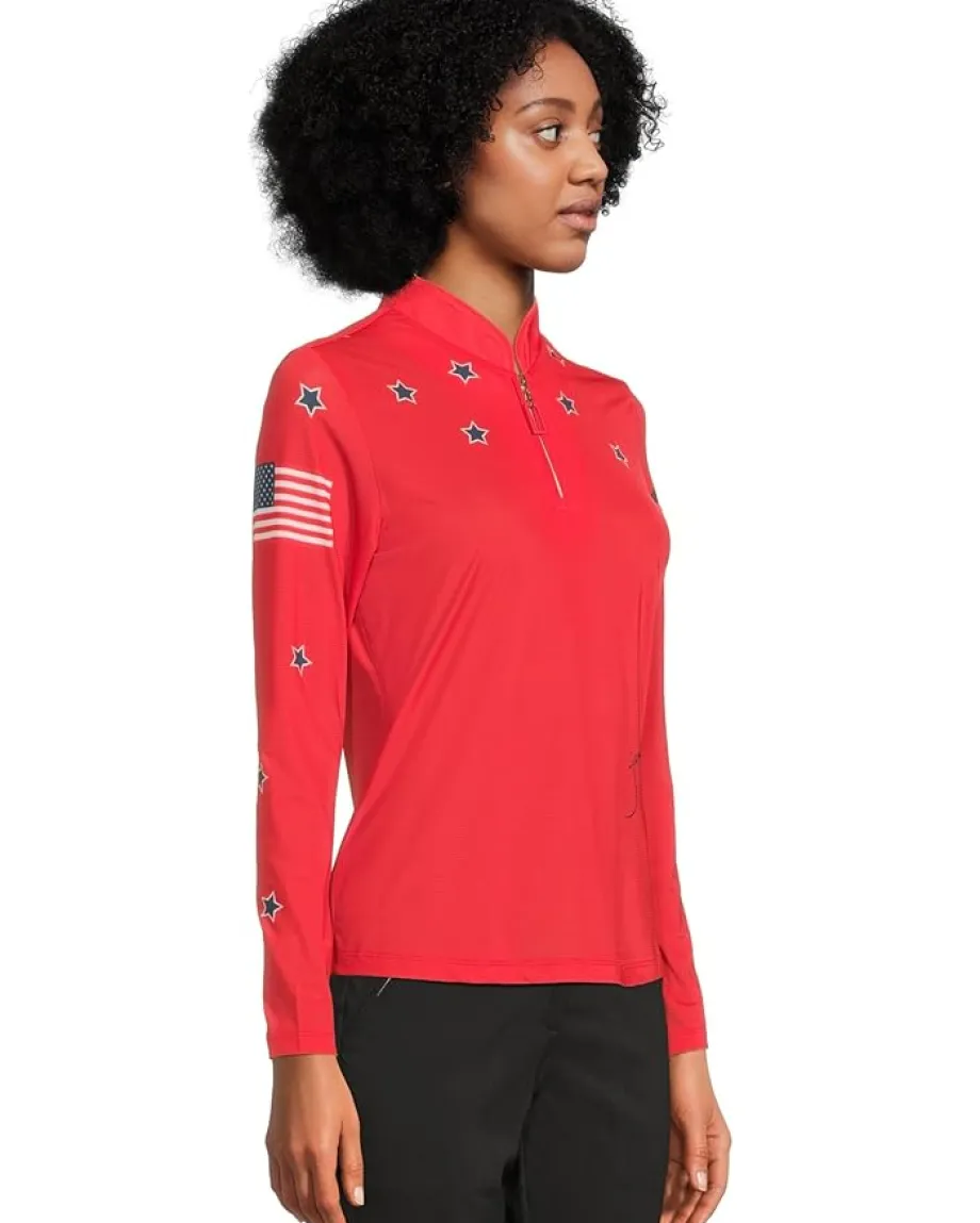 Jamie Sadock Sunsense Luminous Print Long Sleeve 1/4 Zip Sun Protection Top Adrenaline Red Online