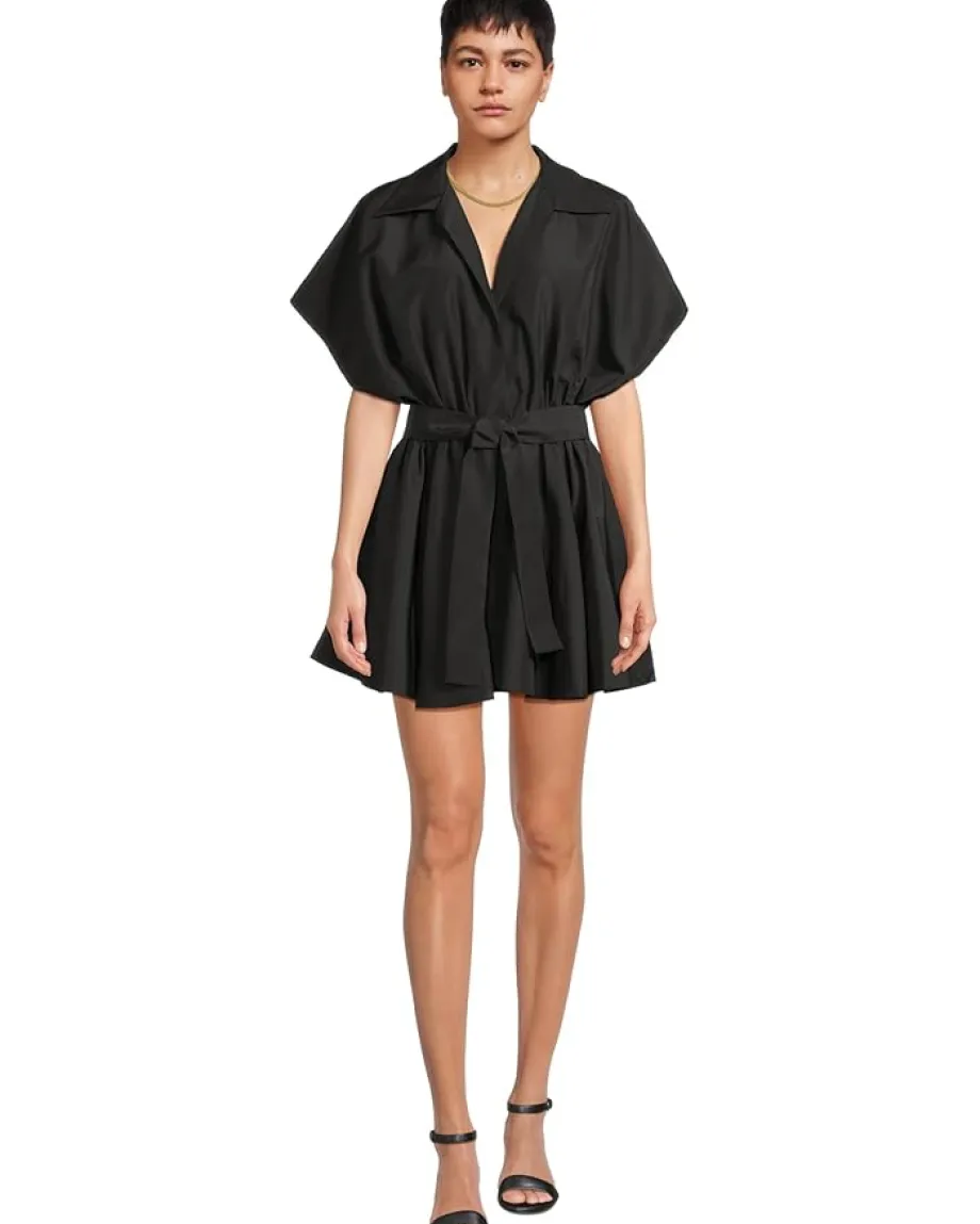 Norma Kamali Super Oversized Sleeveless Boyfriend Neck Shirt Flared Mini Dress Black Discount