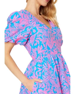 Lilly Pulitzer Suzie Short Sleeve Cotton Dress Aura Pink Leaf An Impression New