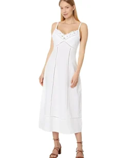 Madewell Sweetheart Midi Dress in Linen-Cotton Blend Eyelet White Discount