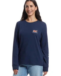 Vineyard Vines Tailgating Icons Whale Fill Long-sleeve Pocket Tee Blue Blazer New