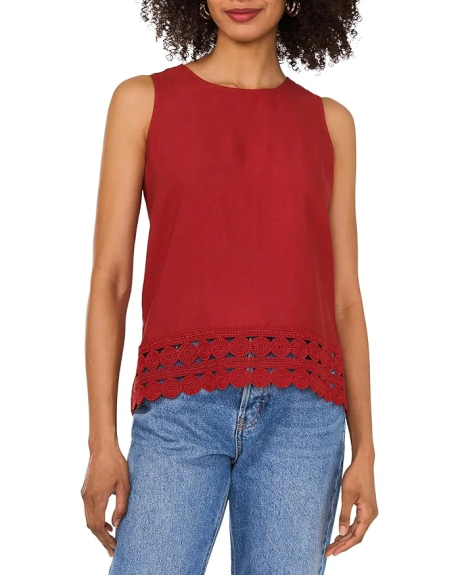 Vince Camuto Tanks Blouse with Lace Hem Chilli Discount