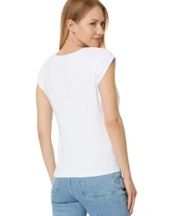 Michael Stars Tati V-Neck Power Shoulder Top White New