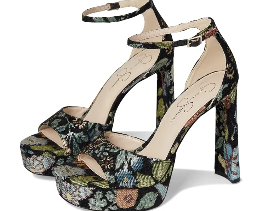 Jessica Simpson Telxia Ankle Strap Platform Sandals Black Multi Discount