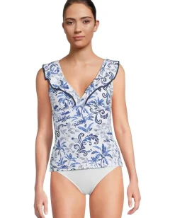 Tommy Bahama Terrazzo Tile Ruffle Tankini Mountain Bluebell Sale