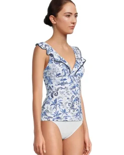 Tommy Bahama Terrazzo Tile Ruffle Tankini Mountain Bluebell Sale