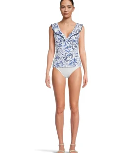 Tommy Bahama Terrazzo Tile Ruffle Tankini Mountain Bluebell Sale