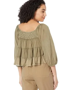 Lucky Brand Textured Long Sleeve Top Deep Lichen Green New