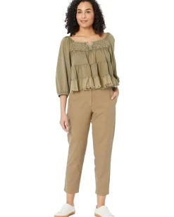 Lucky Brand Textured Long Sleeve Top Deep Lichen Green New