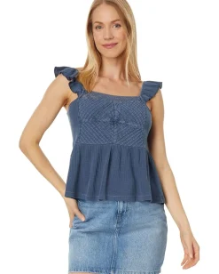 Lucky Brand Textured Yoke Peplum Tank Dark Denim