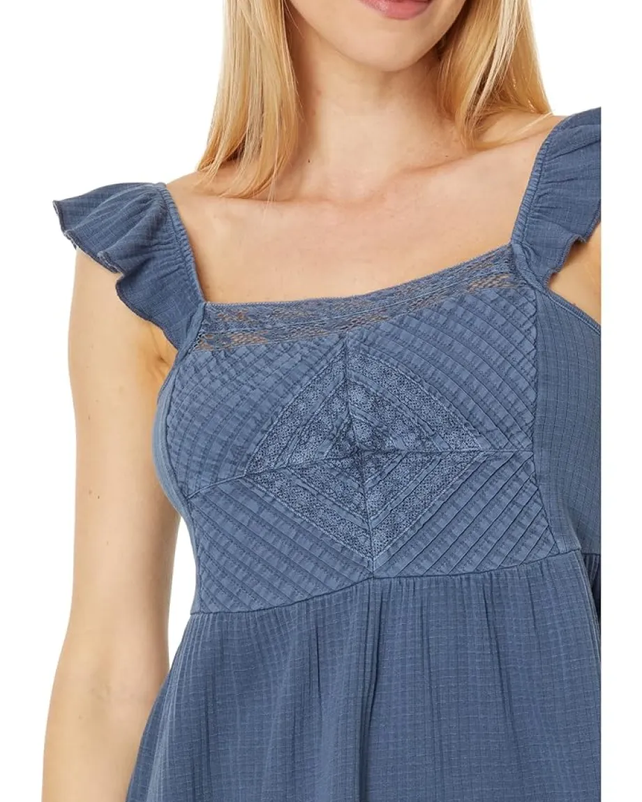 Lucky Brand Textured Yoke Peplum Tank Dark Denim
