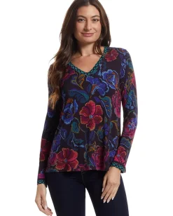 Women Johnny Was The Janie Favorite Long Sleeve V-neck Swing Tee- A