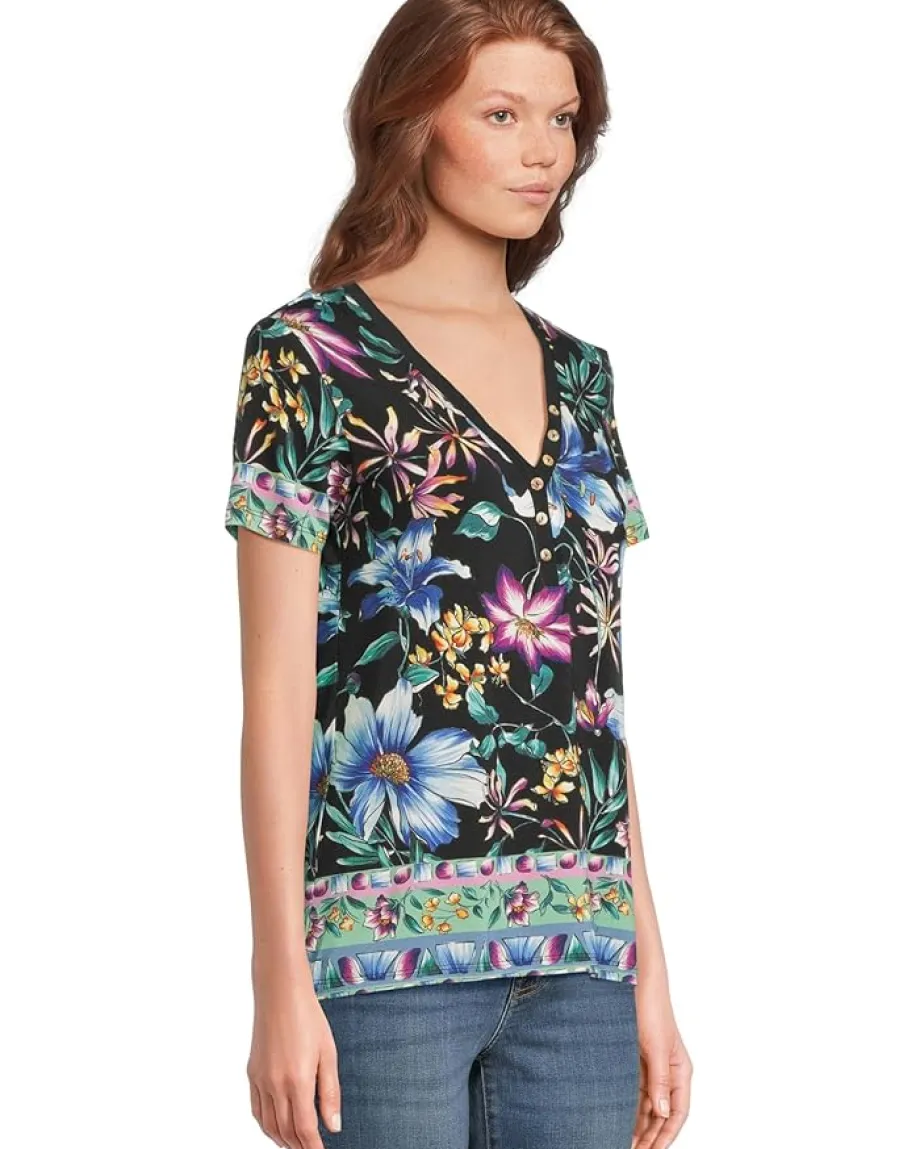 Women Johnny Was The Janie Favorite Short Sleeve Henley Tee