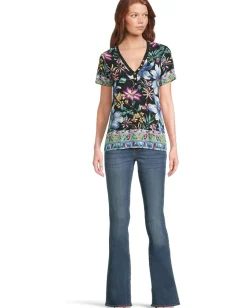Women Johnny Was The Janie Favorite Short Sleeve Henley Tee