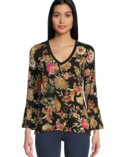 Women Johnny Was The Janie Favorite V-neck Flute Sleeve Tee- Lowri