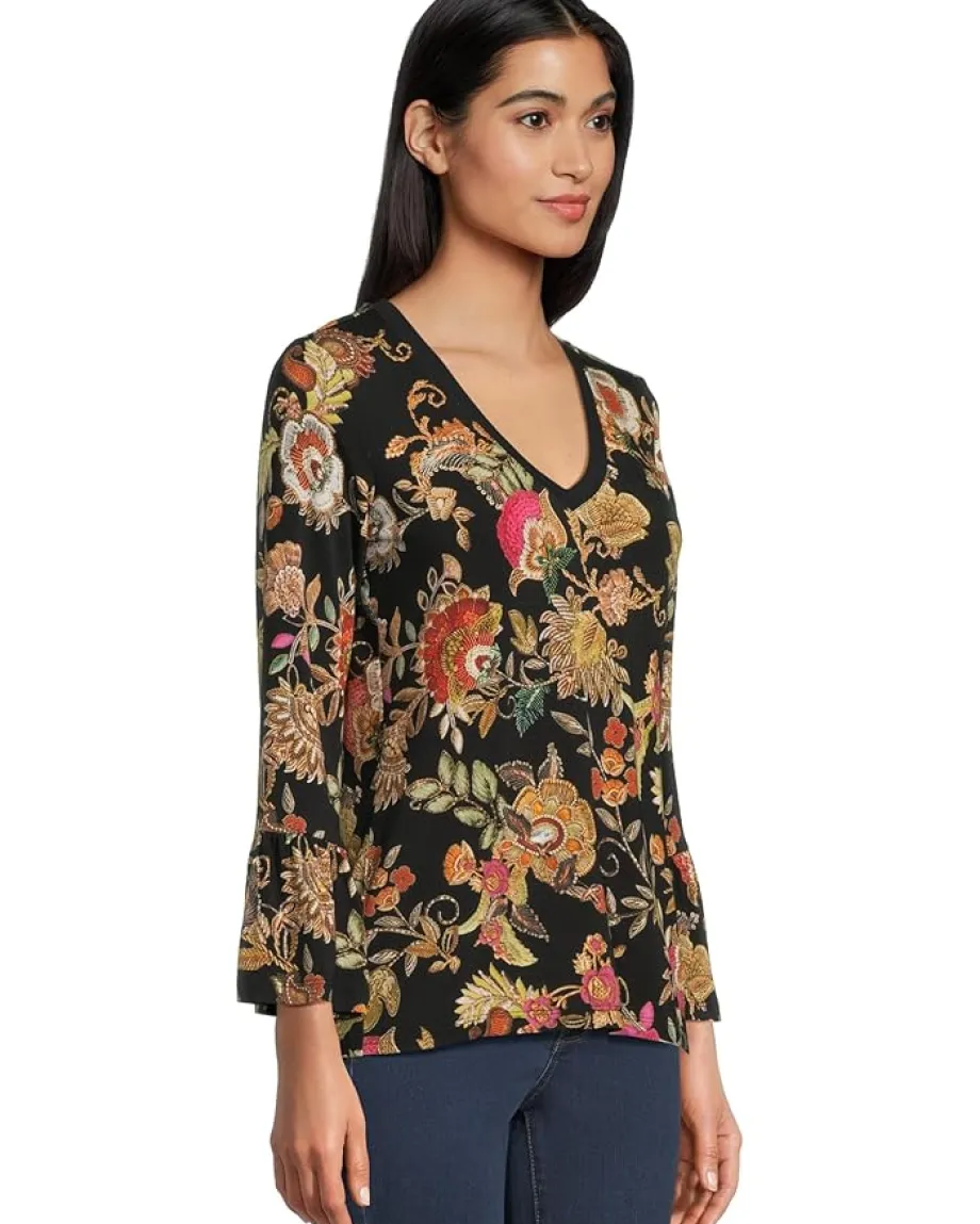 Women Johnny Was The Janie Favorite V-neck Flute Sleeve Tee- Lowri