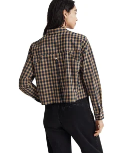 Women Madewell The Signature Poplin Crop Shirt in Plaid