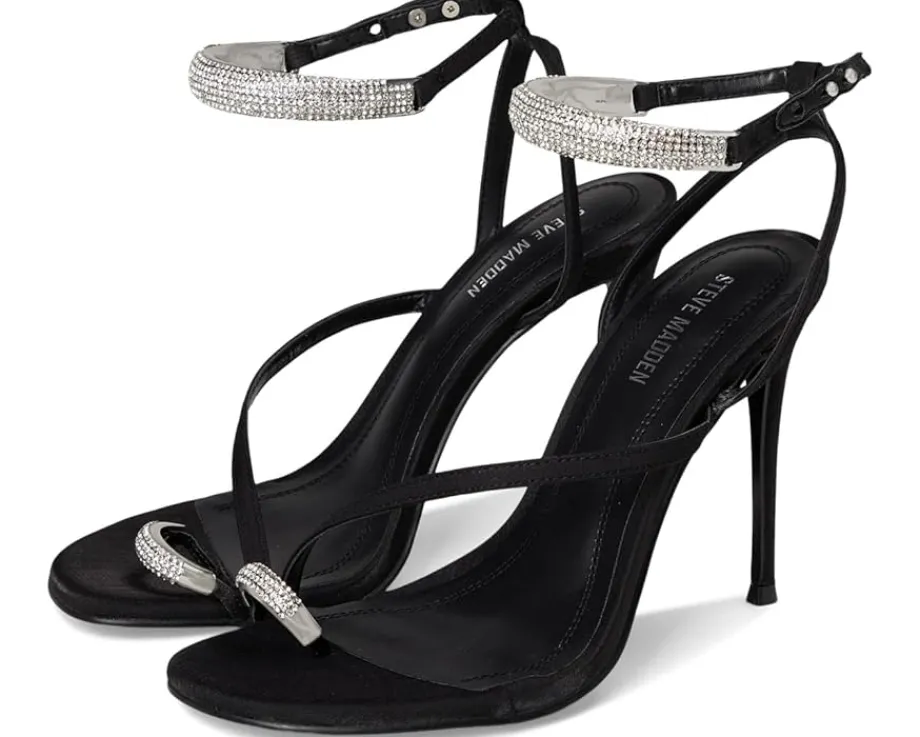 Steve Madden Tia Black Satin Rhinestone Sale