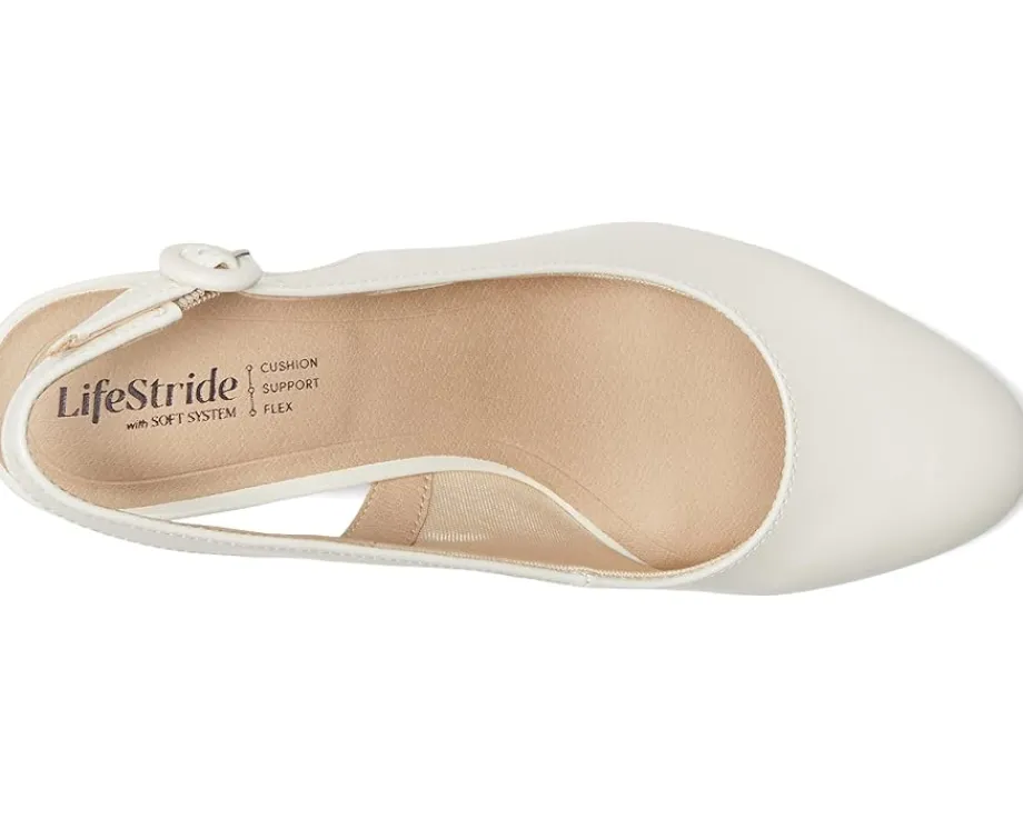LifeStride Tia Slingback Shoes White Patent Discount