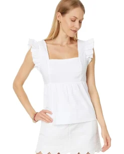 Lilly Pulitzer Tiana Babydoll Cotton Top Resort White Sale