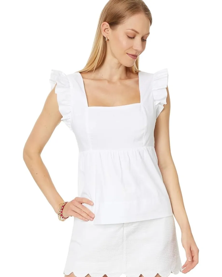 Lilly Pulitzer Tiana Babydoll Cotton Top Resort White Sale