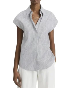 Women Vince Ticking Stripe Cap Sleeve Blouse