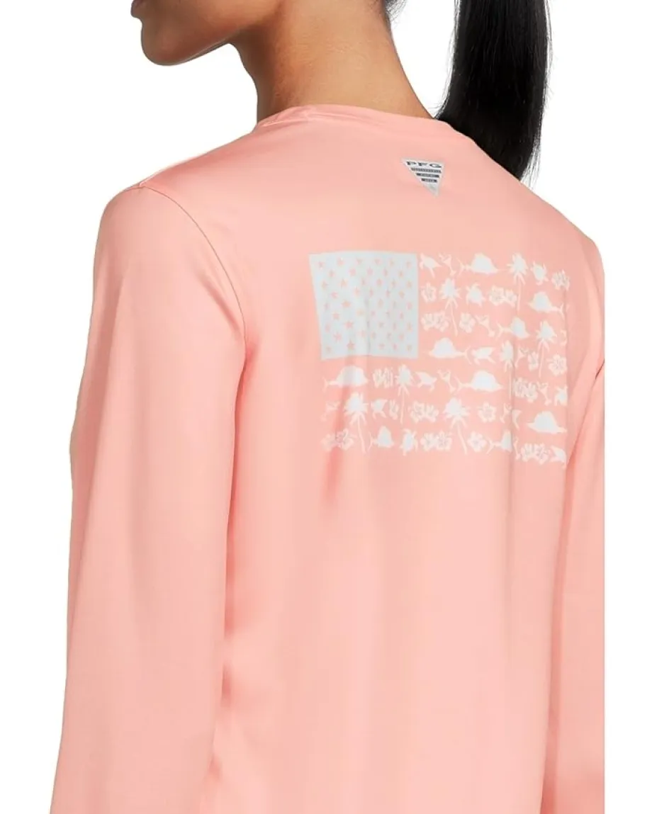 Columbia Tidal Tee™ PFG Fish Flag Long Sleeve Shirt Tiki Pink/Fish and Friends Flag Hot