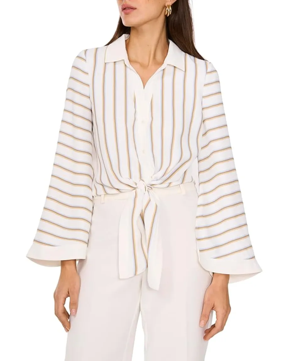 Women Vince Camuto Tie Front Button Up Collared Blouse