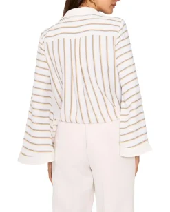 Women Vince Camuto Tie Front Button Up Collared Blouse