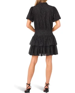 CeCe Tie Neck Ruffled Tier Mini Dress Rich Black Clearance