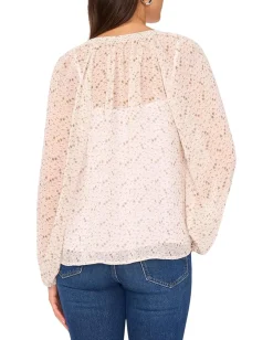 Women Vince Camuto Tie Neck Shirring Long Sleeve