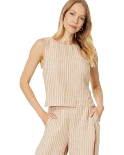 Women Madewell Tie-Back Scoopneck Top in Striped 100% Linen