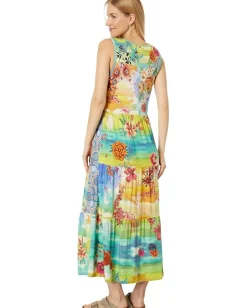Johnny Was Tie-Dye Sleeveless Tiered Dress Multi Hot