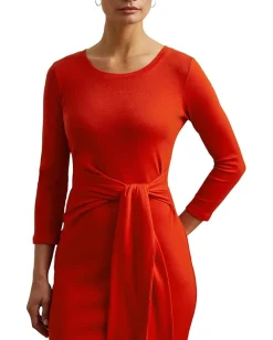 Women Lauren Ralph Lauren Tie-Front Cotton-Blend Crewneck Dress