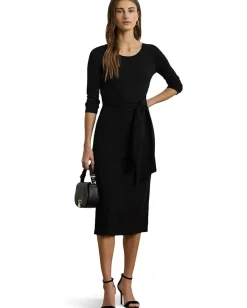 Women Lauren Ralph Lauren Tie-Front Cotton-Blend Crewneck Dress