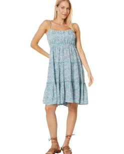 Lucky Brand Tiered Floral Mini Dress Blue Multi Outlet